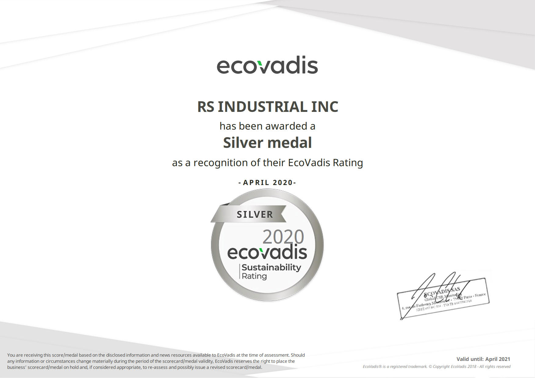 RS_INDUSTRIAL_INC_EcoVadis_Rating_Certificate_2020